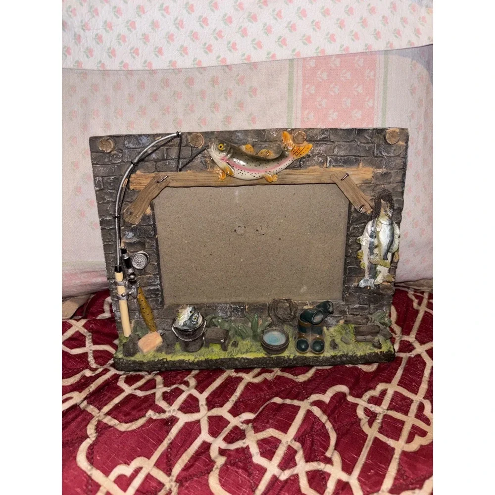 Cedar Key Design Fishing Picture Frame 3D Resin Rainbow Trout Rustic Lodge Decor